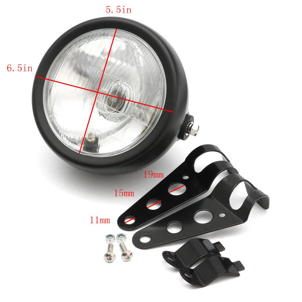 6.5 inch 12V Motorcycle Headlight Hi/lo Beam Matte Black Mount Bracket Cafe Racer For Honda
