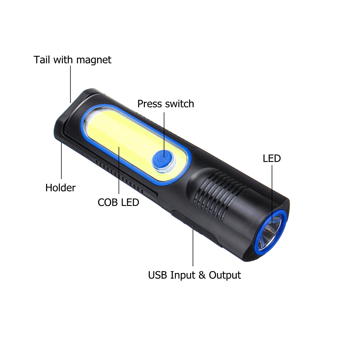 6303B 2000mAh COB LED Work Lamp 18650 USB Rechargeable Magnet Flashlight Camping Tent Light Light