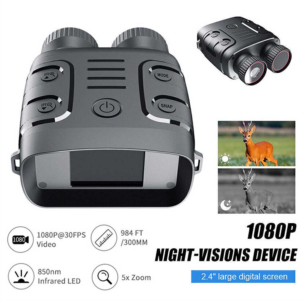 HD Night Vision Binoculars 5X Zoom, Dual Use, 7-Level Infrared, IP54 Waterproof, 300M Range for Outdoor Hunting