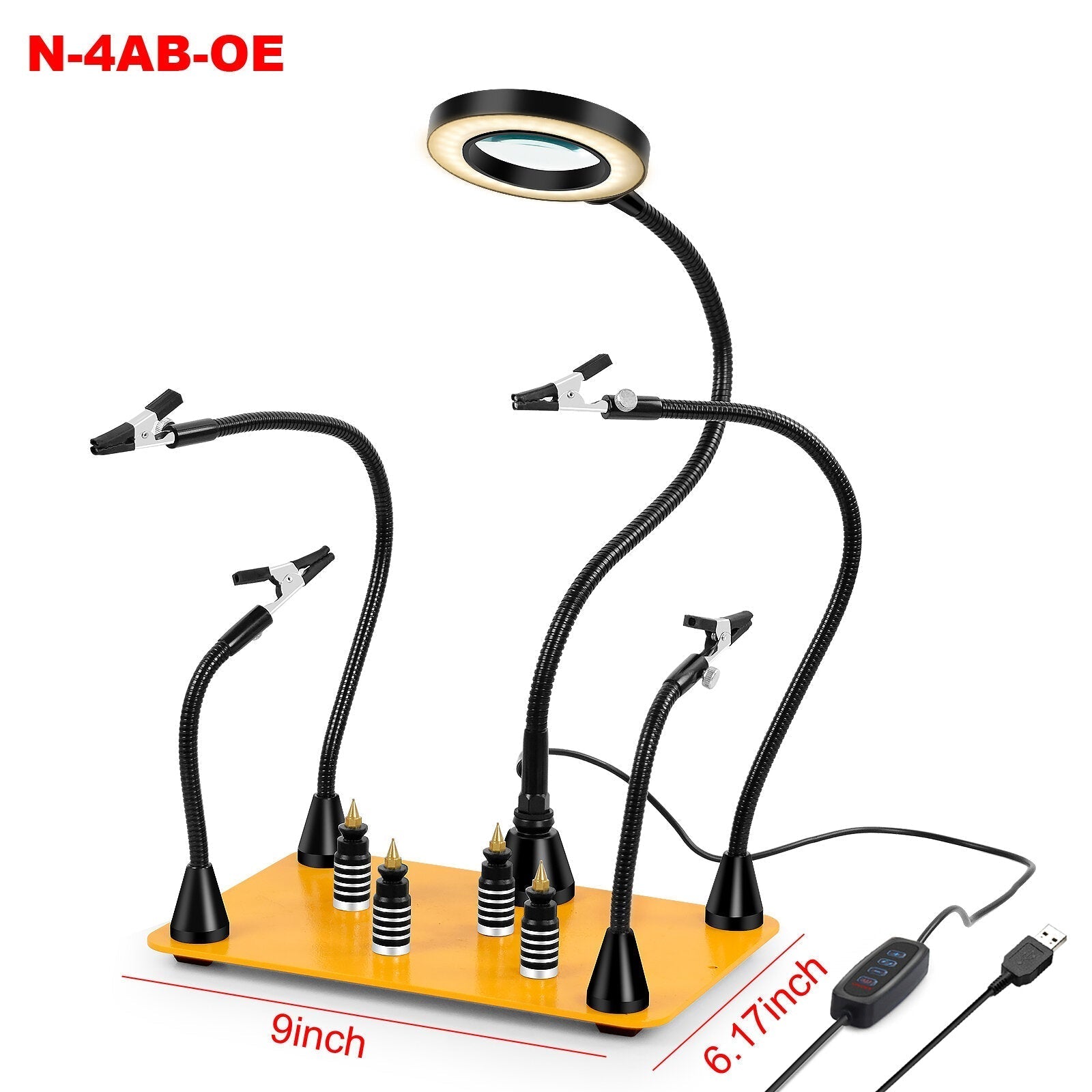 Magnetic Base Soldering Welding Third Hand PCB Holder with 3X LED Illuminated Magnifier Lamp Welding Tool Kit