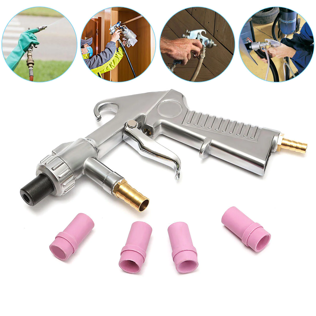 Sand Blasting Gun + 4pcs (4mm/5mm/6mm/7mm ) Ceramic Nozzles For Marble Engraving
