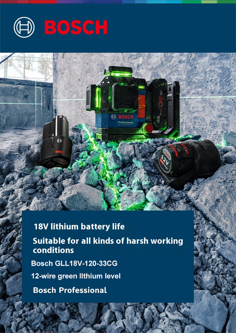 18V-120-33 CG Laser Level 12 Lines 35m Range Extendable to 120m High Precision ± 0.3 mm/m Rapid Self-Leveling IP 65
