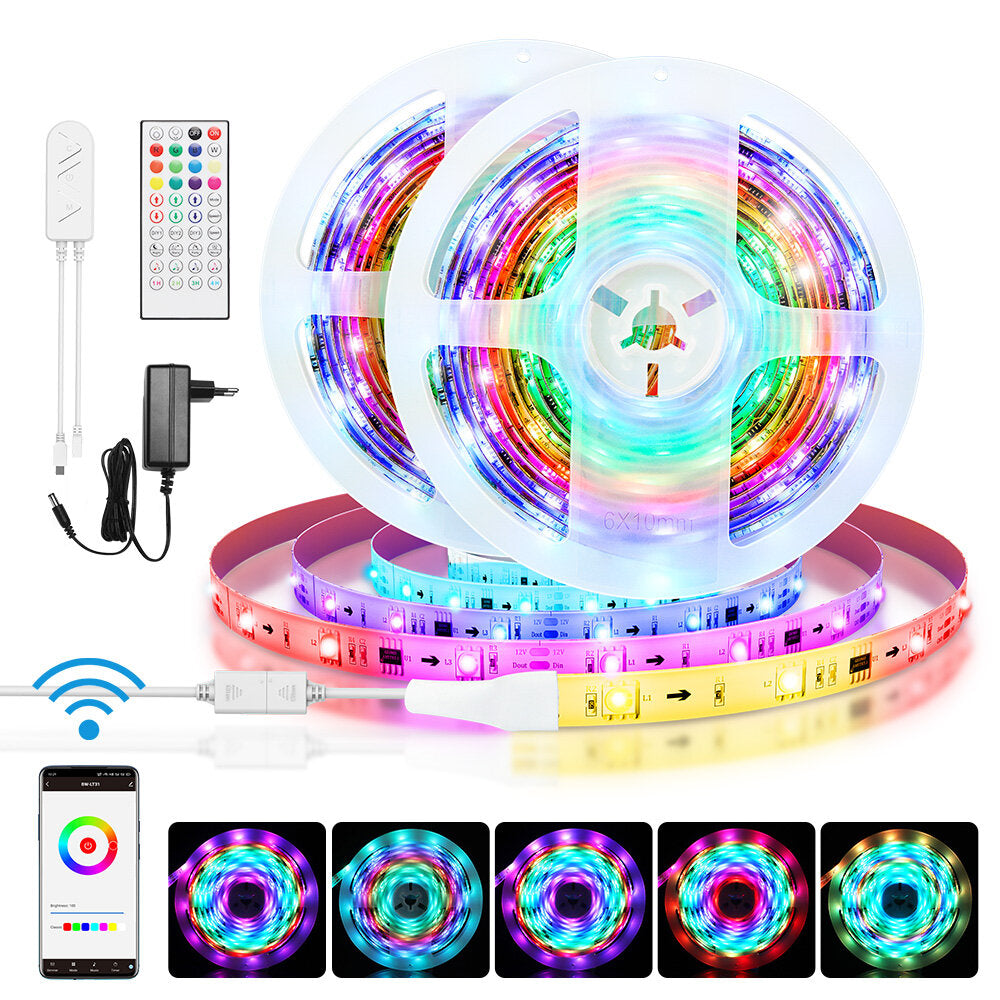 Smart Wi-Fi RGB Magic LED Strip Light+40Keys IR Remote Control Work with Alexa Google Assistant Christmas Decorations