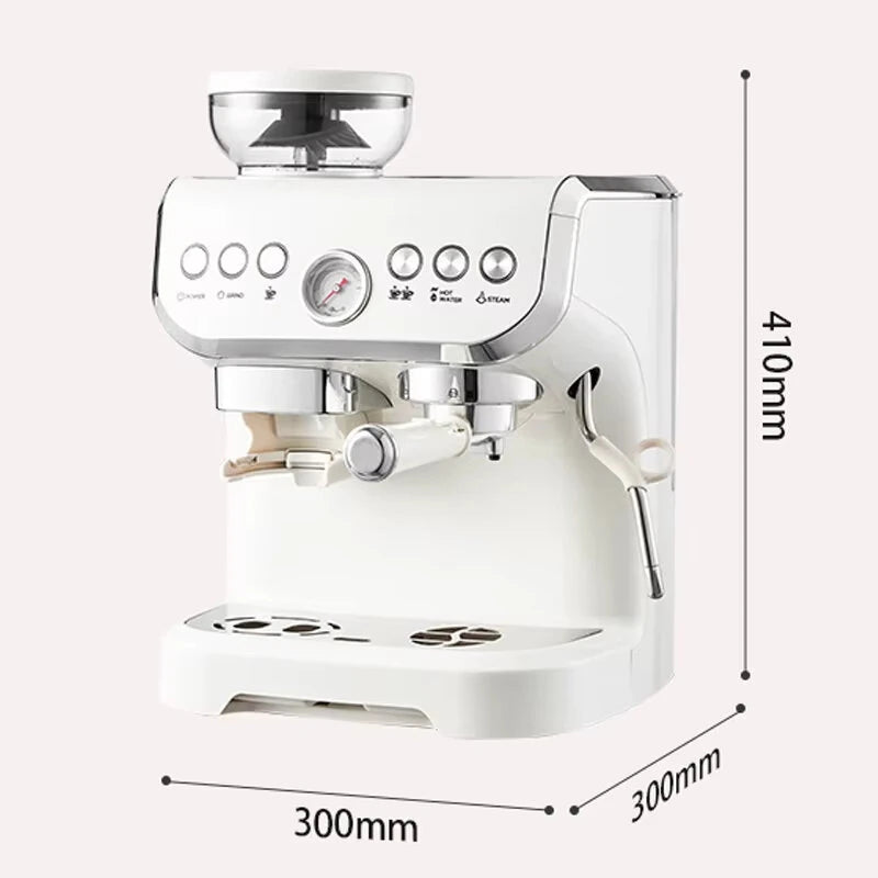 1450W 20 Bar Espresso Machine with Built-in Grinder Visual Pressure Gauge 2L Water Tank Steam Wand Pre-Infusion Cappuccino Latte Machine