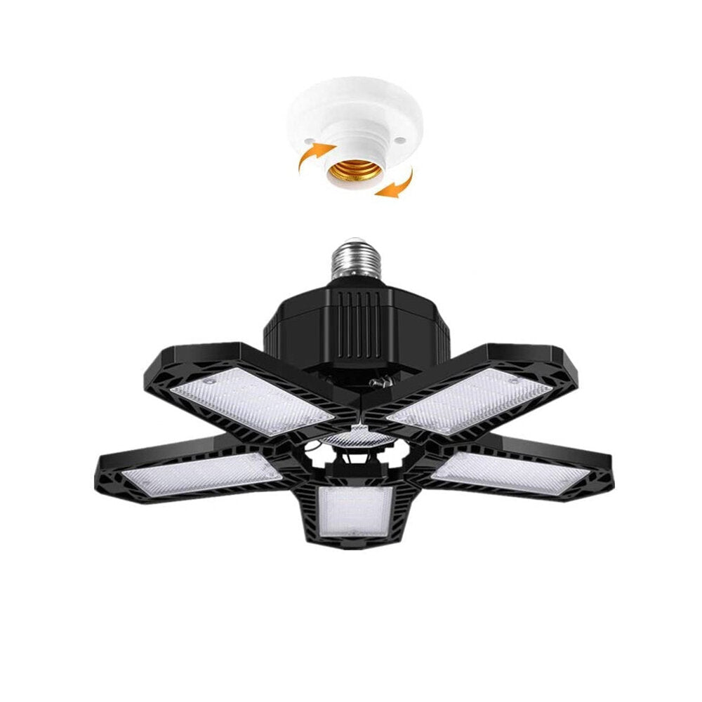 LED Garage Light E26/E27 Deformable Ceiling Light  Warehouse Lighting Bulb with 5 Adjustable Panels