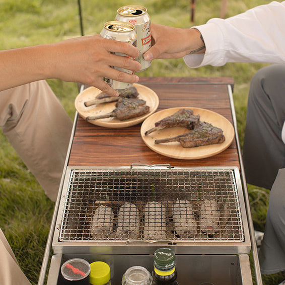 Camping Outdoor Picnic BBQ Grill Portable Folding Stainless Steel Stove Embedded Oven With Free Clip