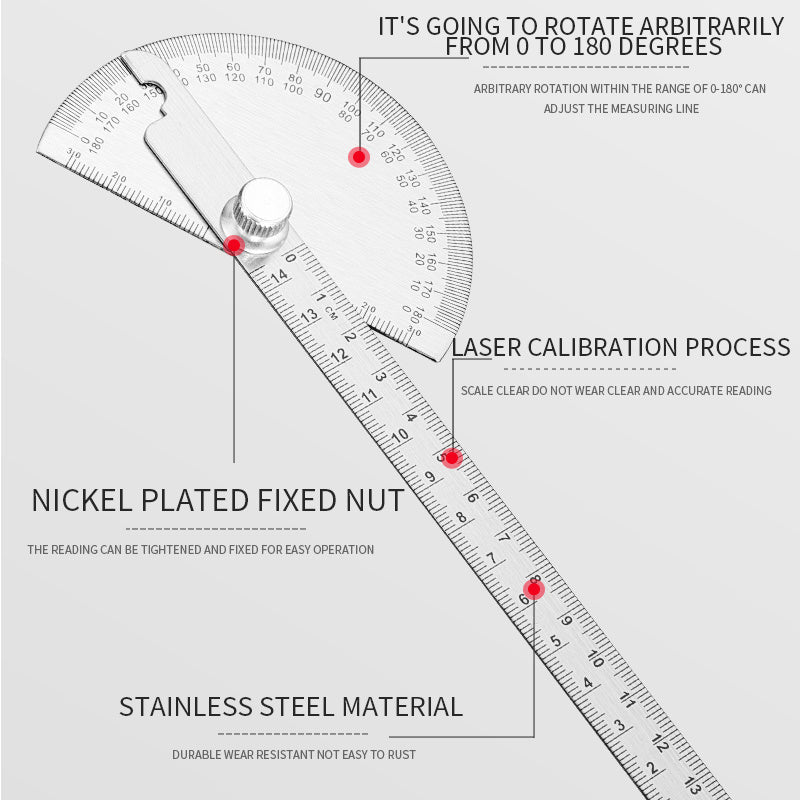 Stainless Steel irregular Protractor Large Carpenter's Measuring Angle Gauge