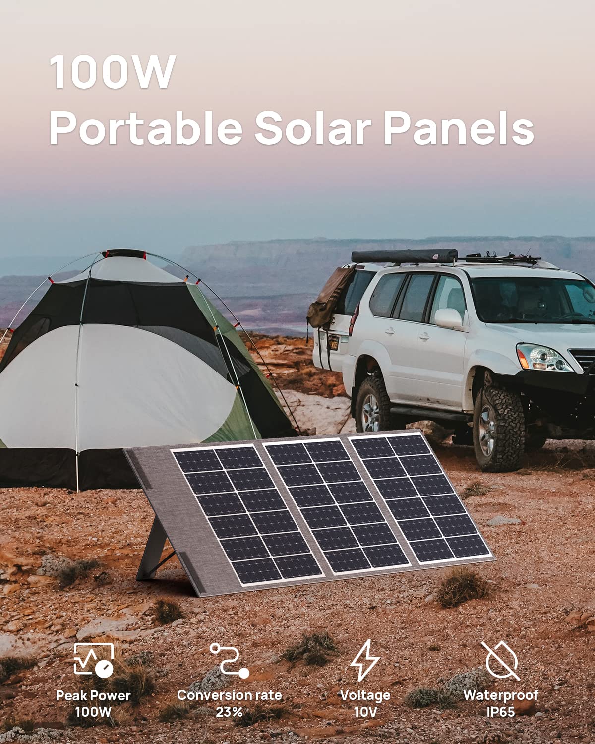 Portable Solar Panels 100 Watt Foldable Mono Cell Solar Charger with USB DC Outputs IP65 Waterproof Solar Panel for RV Outdoor Camping