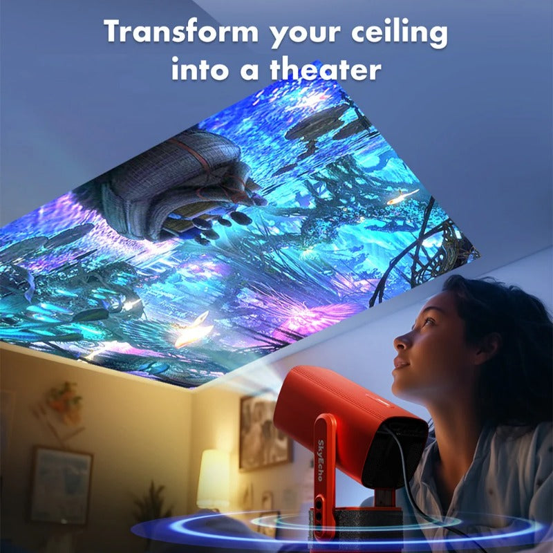 Portable Bluetooth Projector with Android OS, Wi-Fi 6, 350 ANSI Lumens, Auto-Focus, 270� Rotation, Netflix & YouTube, EU Plug