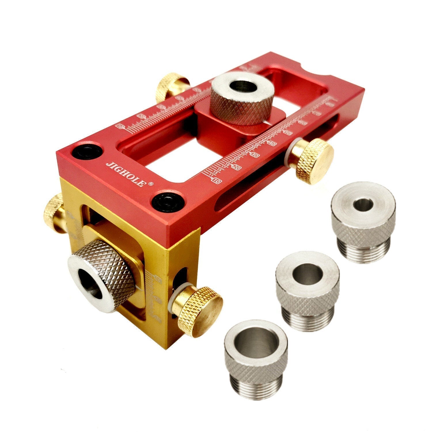 Aluminum Alloy 2-in-1 Screw Jig Adjustable Pocket Hole Drill Guide for Woodworking - 4/5 Drill Sleeves Included