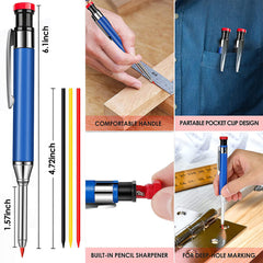 Metal Carpenter Pencil with Built-in Sharpener, Deep-Hole Tip, Marks on Various Surfaces, 154mm Length