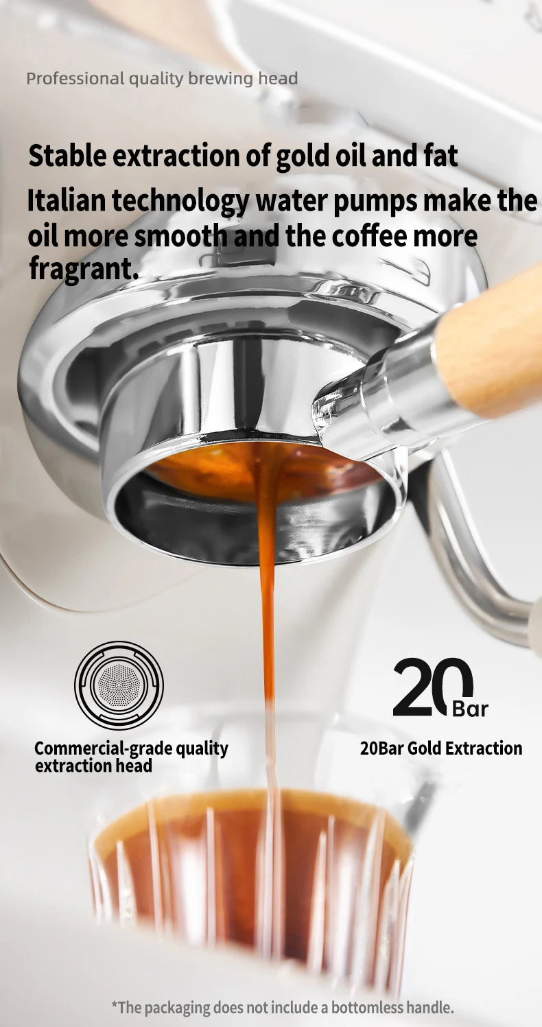 1450W 20 Bar Espresso Machine with Built-in Grinder Visual Pressure Gauge 2L Water Tank Steam Wand Pre-Infusion Cappuccino Latte Machine
