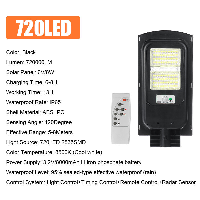 360/720/1080/1440LED Solar Street Light Timing Control Light Control Waterproof IP65 Remote Control