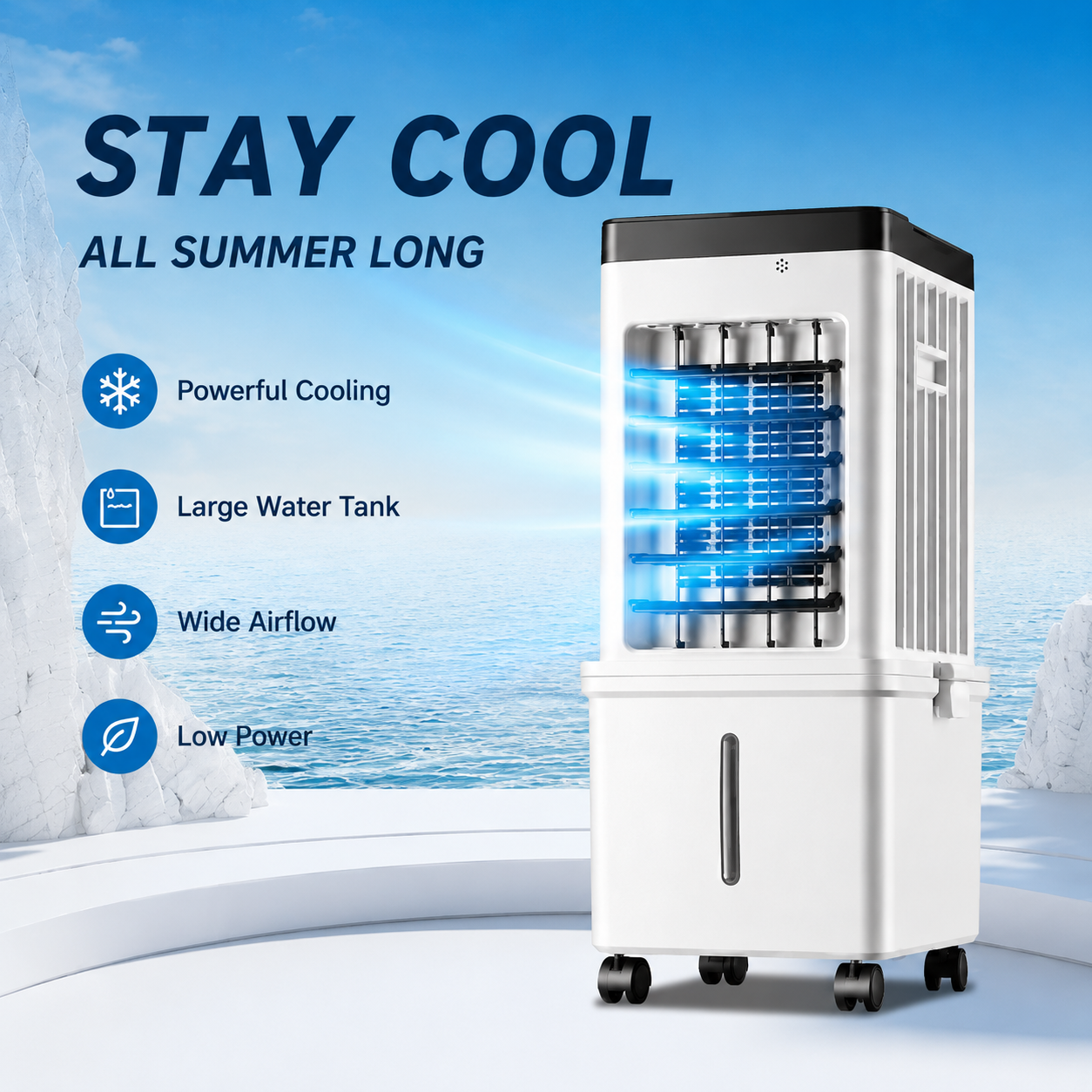 Portable 3-in-1 Evaporative Air Cooler with 10L Water Tank & Remote Control