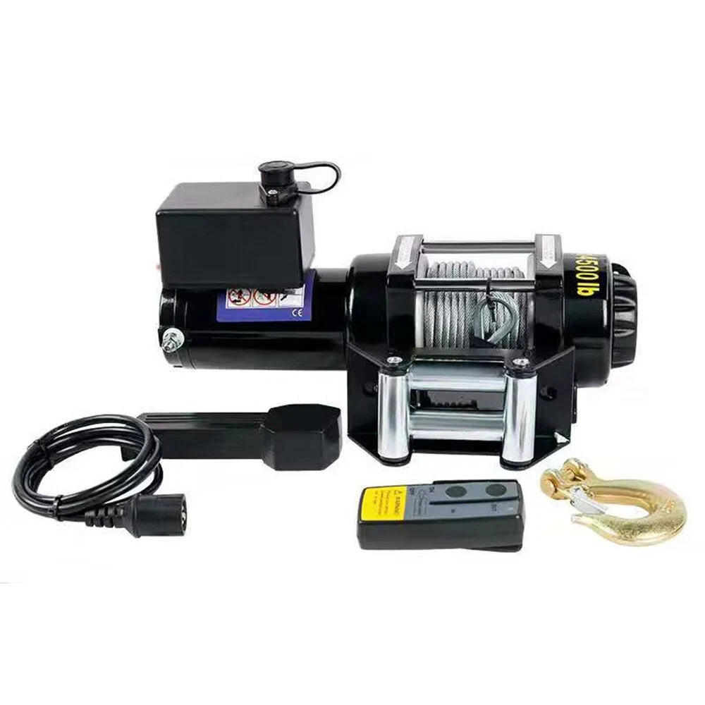 Electric Winch 4500LBS 12V Motorized Steel Cable Wireless Remote Offroad Recovery Heavy Duty Puller Snow Mud Towing Self Recovery