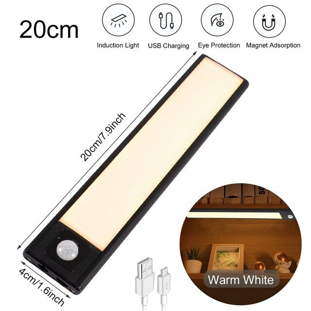 20/40/60CM Body Sensing Small Night Light USB Charging Lamp LED Portable Strip Light for Bedroom Wardrobe Bookcase Stairs