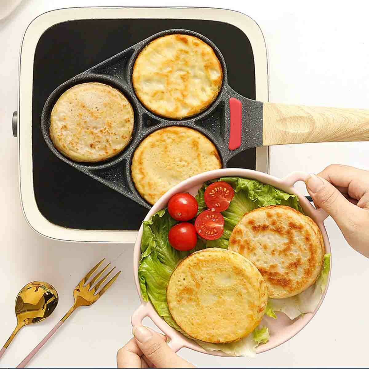 Medical Stone Coating Non-stick Three Holes Omelette Pan Egg Dumpling Pan Non-slip Anti-scalding Breakfast Pan