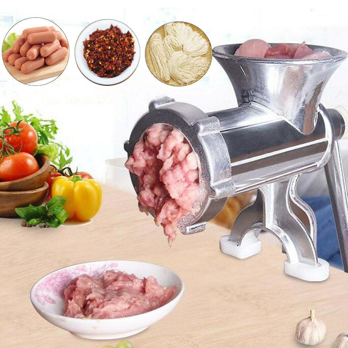 Aluminum Alloy Manual Multifunction Meat Grinder Mincer Enema Table Kitchen Home