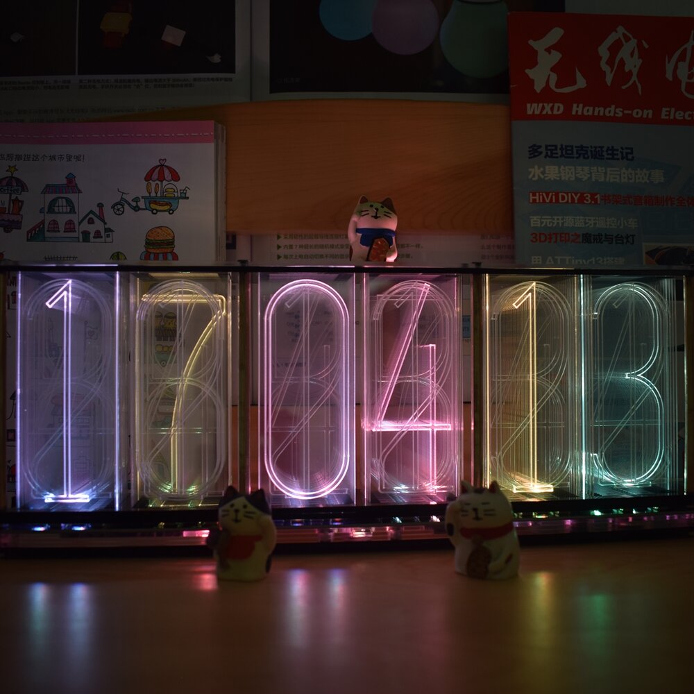 Oversize Font Analog Nixie Tube Clock Rainbow LED Full Color Music Spectrum DIY Kit