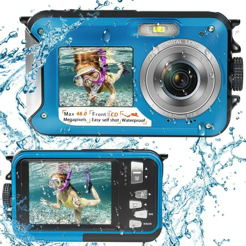 HD368 2.7K 48MP Full HD Underwater Digital Camera 10FT Waterproof Dual Screen 16X Digital Zoom for Snorkelling Swimming