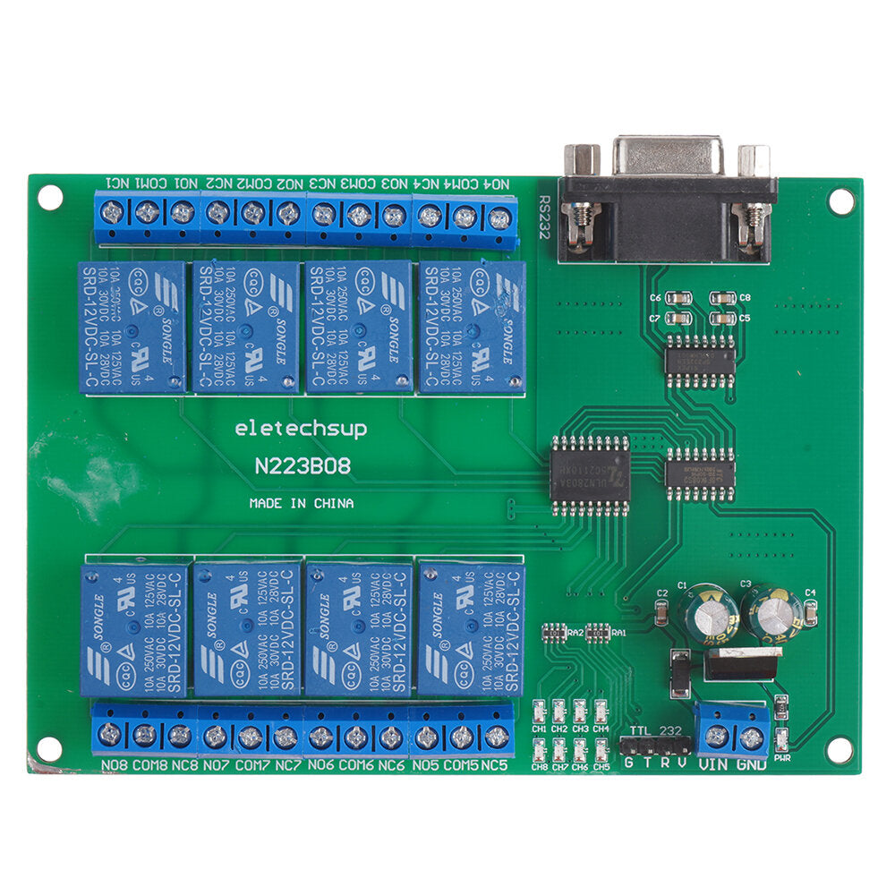 8CH DC 12V RS232 Relay Module Serial Port Remote Control Switch PLC PLC IO Expansion Board