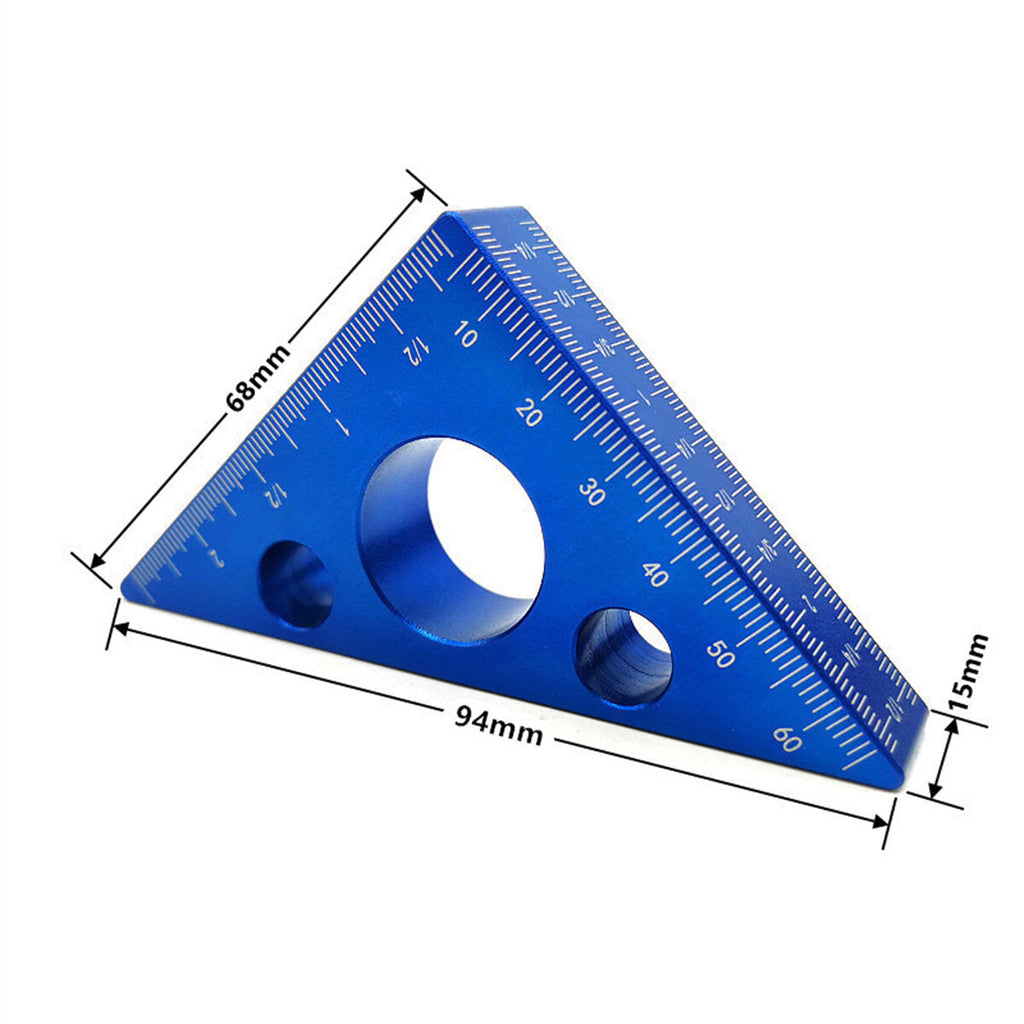 Aluminum Alloy Triangle Ruler - Laser-Engraved Scales, Compact & Portable, Anti-Rust, 45-Degree Angle, Red/Blue Options