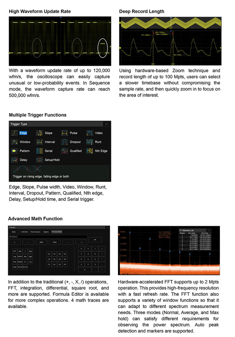 Digital Oscilloscope 4 Channel 200MHz Siglent 7'' Wave Generator 2GSa/s 12 bit High Resolution Lab Oscilloscope Tool
