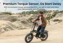 Torque Sensor Electric Bike 16Ah 52V 75Nm Recommended Top Speed 25KM/H High Torque 20*4in 100km Mileage Range Folding Fat Tire Electric Bike Bicycle