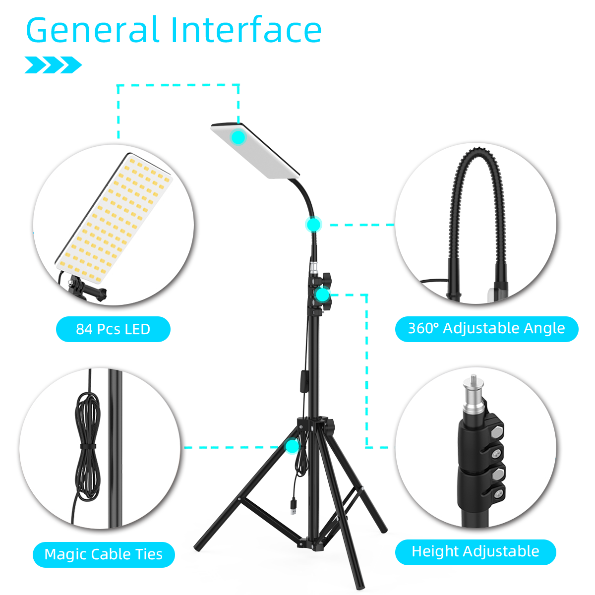 Upgraded Head 84*LED 1.8m Adjustable Tripod Stand Light Portable Outdoor LED Work Lamp Photography Fill Emergency Camping Lantern