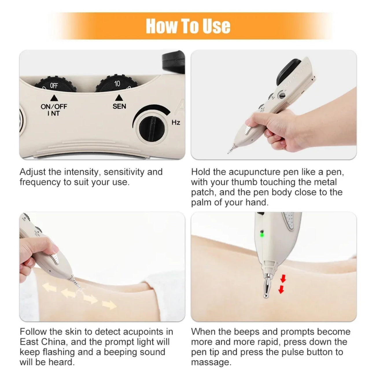 Electric Acupuncture Pen with LCD, 10 Intensity Levels, Rechargeable, for Pain Relief & Self-Treatment