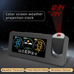 Weather Station Projection Alarm Clock Wireless Indoor Outdoor Thermometer with Atomic Clock and Rotating Projector Forecast Station with Calendar