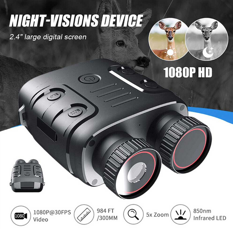 HD Night Vision Binoculars 5X Zoom, Dual Use, 7-Level Infrared, IP54 Waterproof, 300M Range for Outdoor Hunting