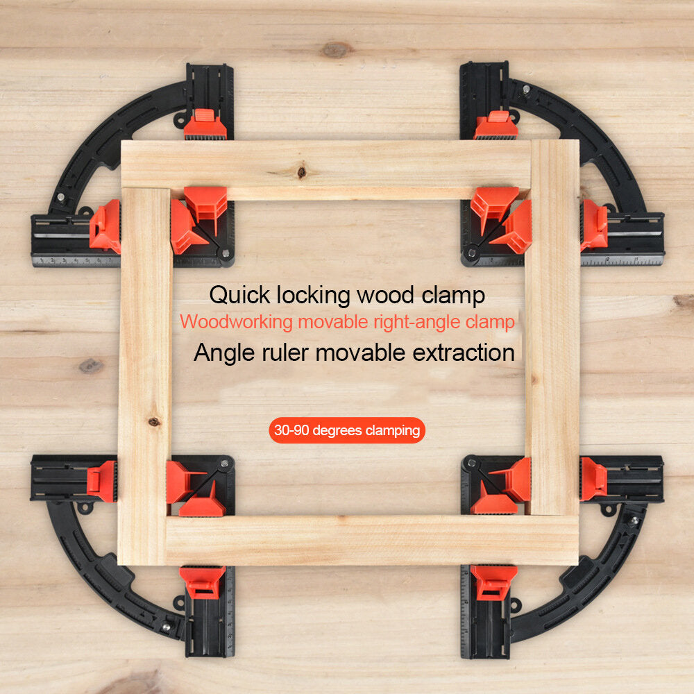 Versatile 90-Degree Corner Clamp for Woodworking, Adjustable Angles, Quick-Lock, Dual-Scale Measurement, Durable ABS Plastic