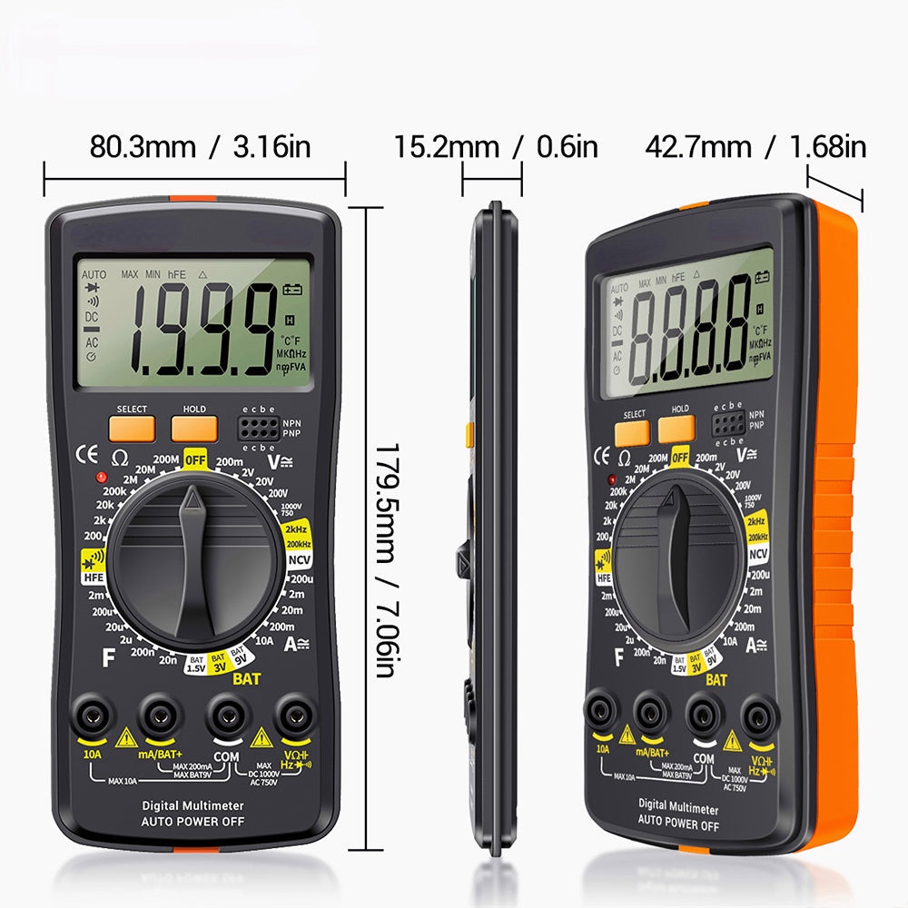 Digital Multimeter Ultra-thin Storage Meter Auto Voltmeter AC DC 220V
