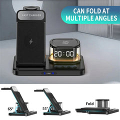 15W Fast Wireless Charger Stand with Type-C, Compatible with Phones, Watches, Earphones - Black/White, Durable Design