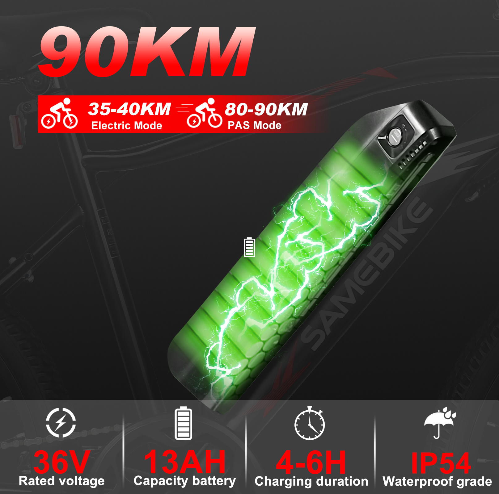 Electric Bicycle 36V 13Ah 350W Motor ecommended Top Speed 25KM/H 24 Inch Tires 90km Max Range 150kg Max Load 7 Speed Shiman0 Gear System