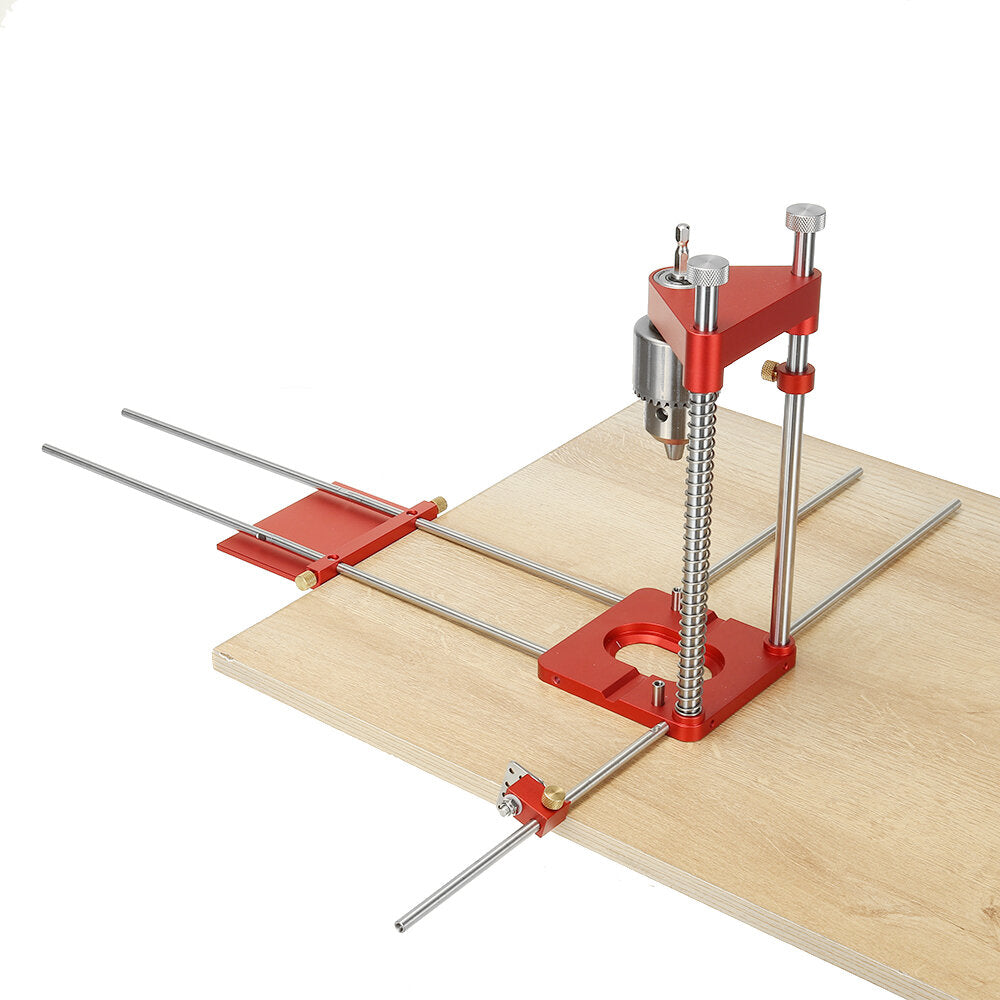 Aluminum Alloy Adjustable Woodworking Drill Locator Guide With 8pcs Extension Rods Flip Stops and Wrench For Positioning Tools Hole Drill