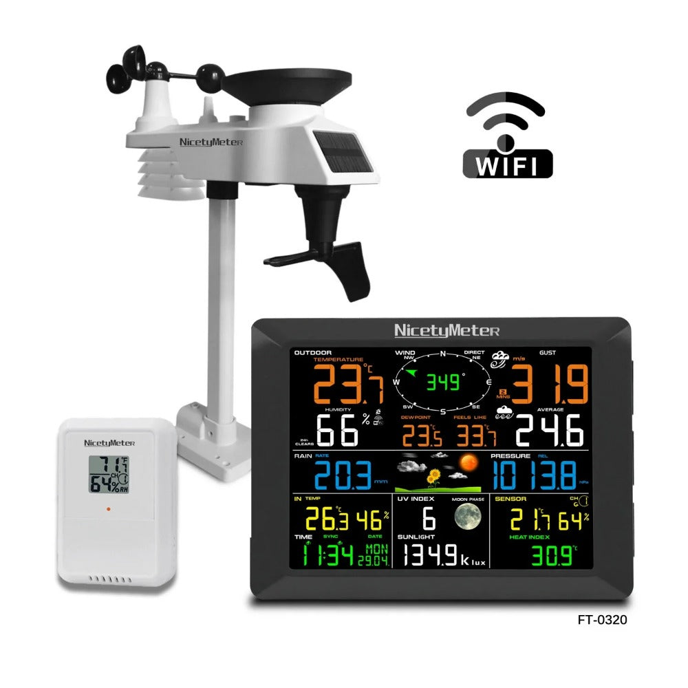 7-in-1 WiFi Weather Station with Outdoor Sensor - Temp/Humidity/Pressure/Wind/Rain/Moon Forecast, Wireless Indoor Clock
