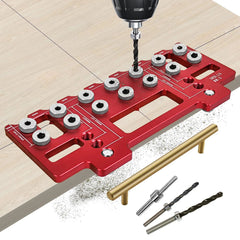 Multifunctional Pocket Hole Jig Set - Aluminum Alloy Tool for Precise Woodworking, Handle Punch Locator, Black/Red