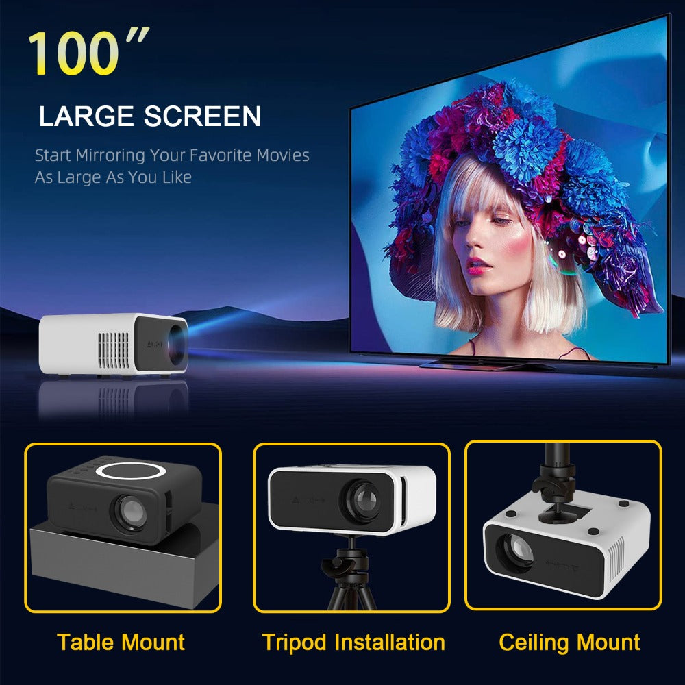 LED Smart TV Portable Home Theater USB Wire Wifi Wireless Sync Phone Game Beamer 1080P Video
