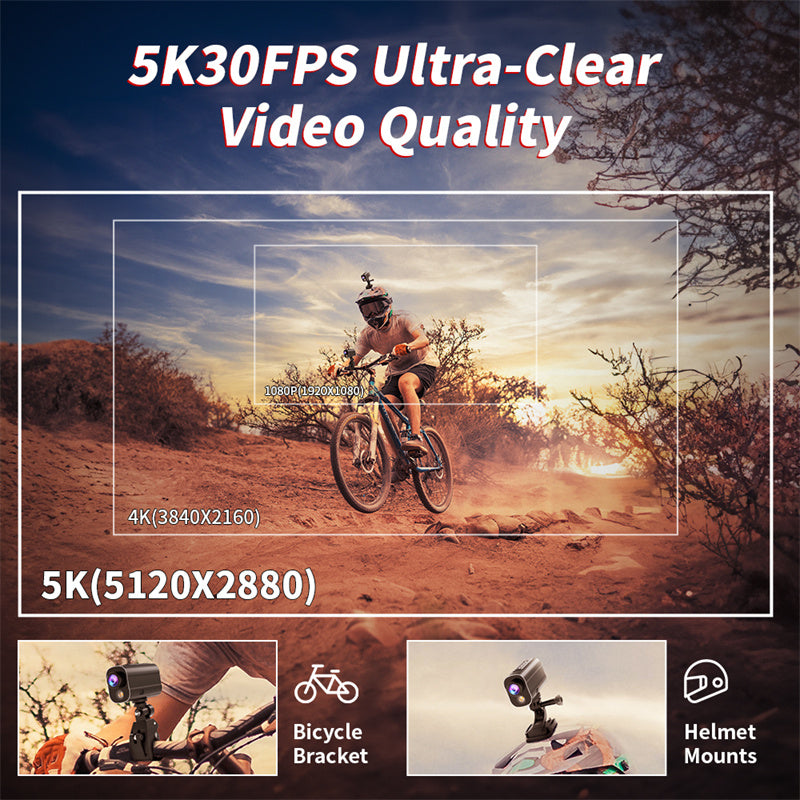 5K Action WiFi Camera Road Bike Motorcycle Helmet Camera Anti-shake Riding Bicycle Drive Recorder with Led Light Flashlight
