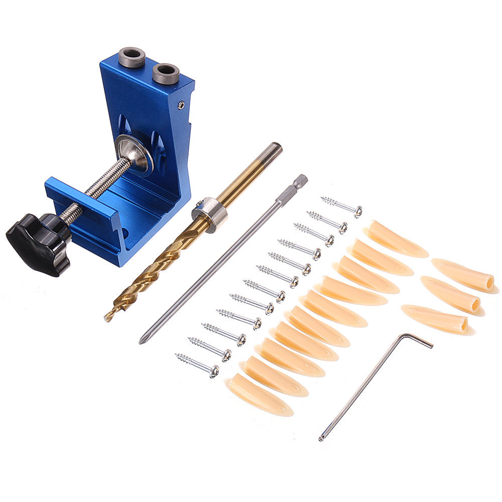Aluminum Alloy 2 Pocket Hole System Pocket Hole Jig Drill Locator Guide with Drill Screwdriver Set