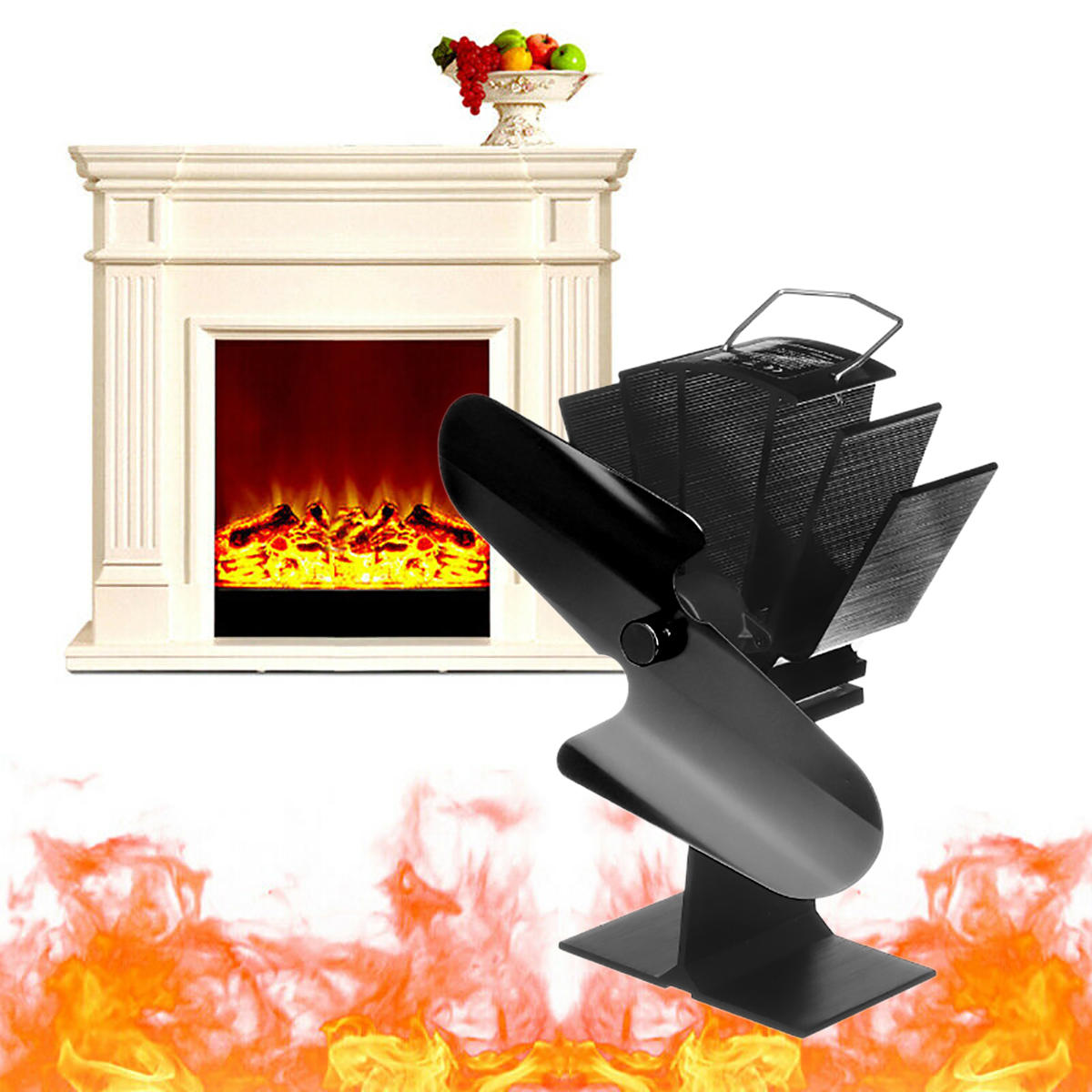 2 Blade Heat Powered Wood Stove Fan Silent Eco-Friendly Fireplace Fan for Wood Log Burner