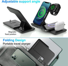 4-in-1 Wireless Charger with USB Cable, 15W Fast Charging for iPhone, Samsung, AirPods, Apple Watch - Anti-Slip Design