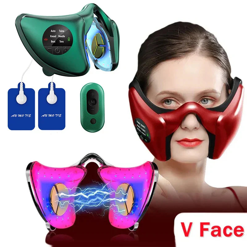 Electric Face-Lifting Device with 12 Gears, RF & EMS Massage, Anti-Aging, 110V-220V, Includes Remote & Accessories