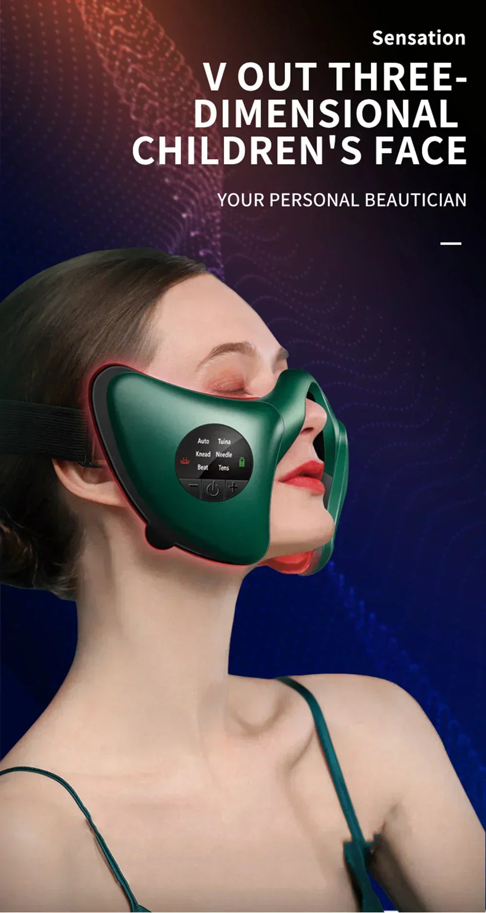 Electric Face-Lifting Device with 12 Gears, RF & EMS Massage, Anti-Aging, 110V-220V, Includes Remote & Accessories