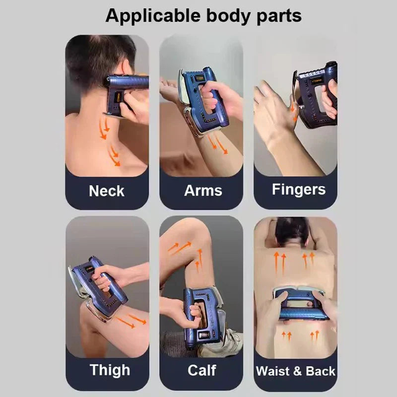 Multi-Function Scraping Massager Gun with EMS, Red Light Therapy & Heating for Full Body Muscle Relief
