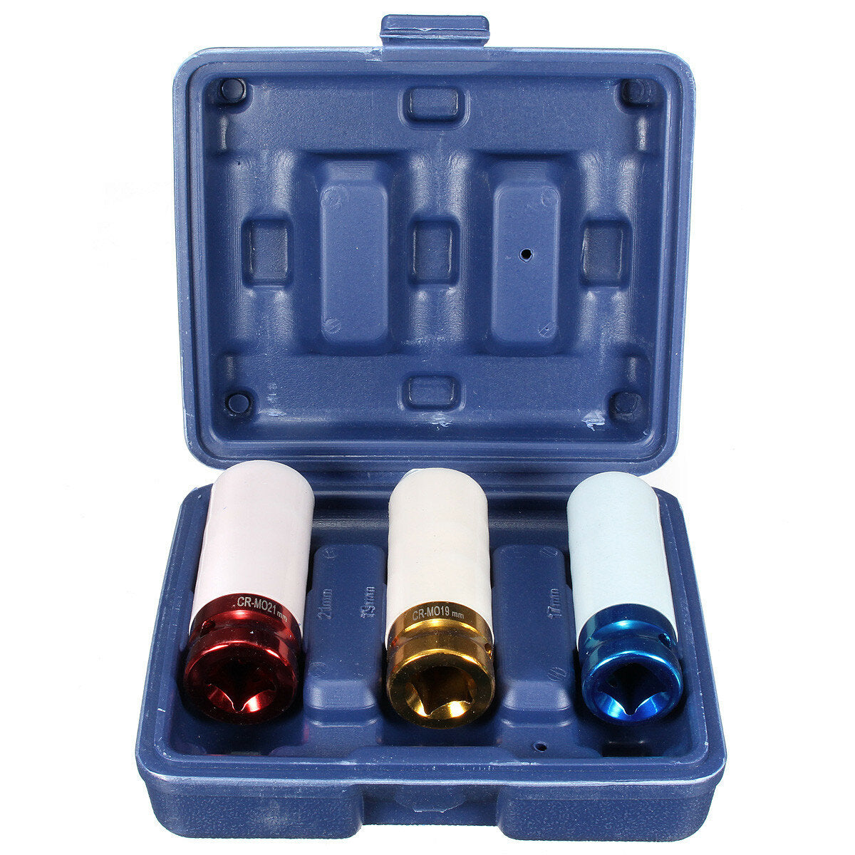 3 Pcs CR-MO 1/2" 17mm 19mm 21mm Alloy Wheel Impact Nut Socket Set Wall Deep Impact Socket