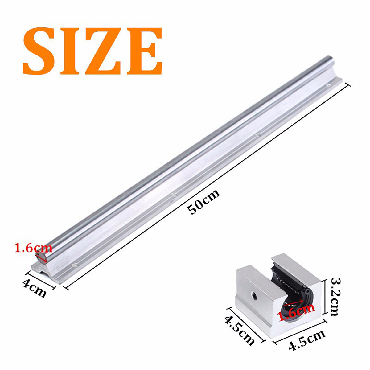 2Pcs SBR16-500mm Linear Bearing Slide with 4Pcs SBR16UU Linear Bearing Block