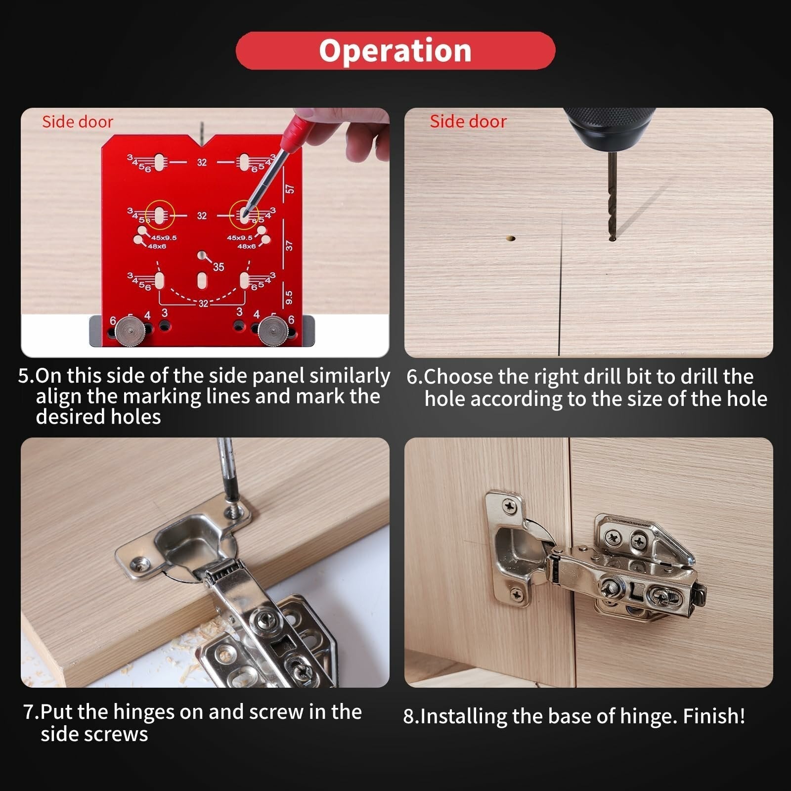 Universal Cabinet Hinge Jig for 45mm/48mm Hinges - Precise Drilling, Multiple Hole Spacing, Durable Metal, Easy Installation